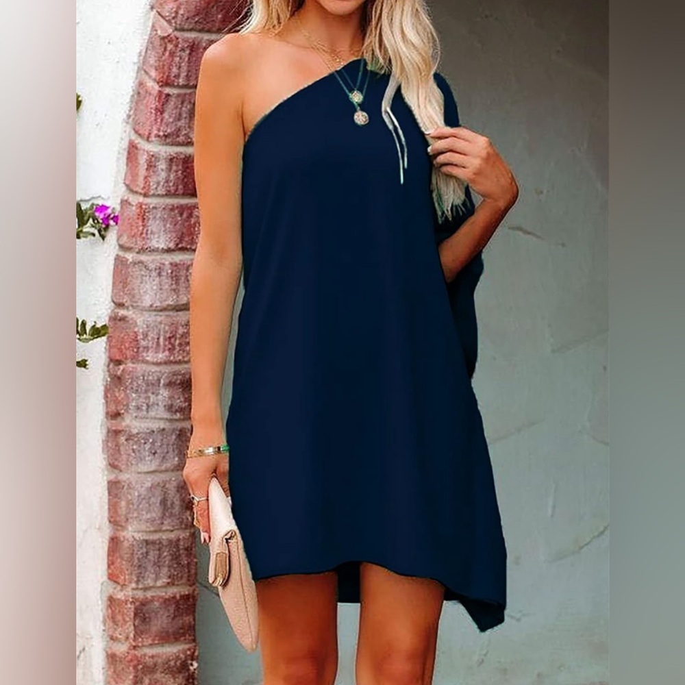 MEDIUM Women's Casual Batwing Sleeve One Shoulder Dresses Summer Club Party - Picture 3 of 6